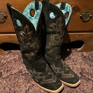 Black corral suede boots